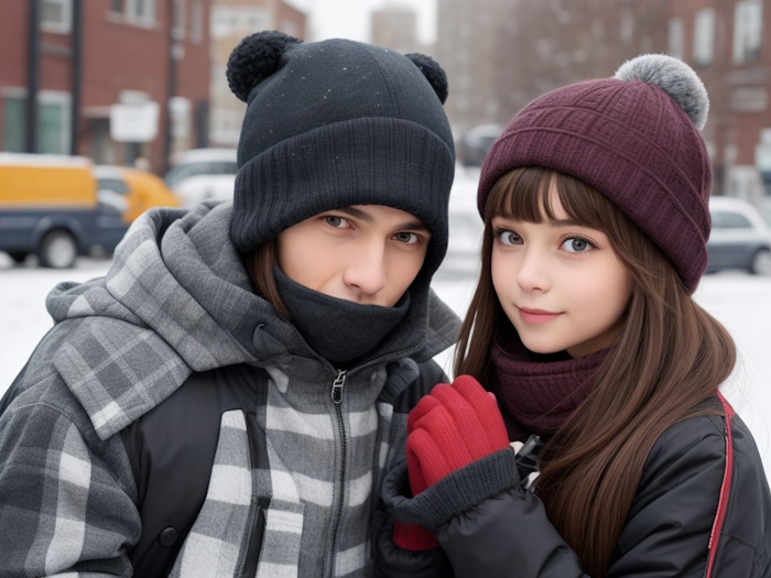 парень и девушка в шапках зимой