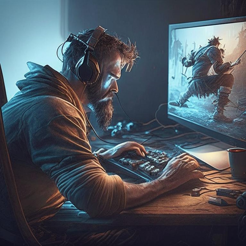 Мужчина играет в компьютерные игры